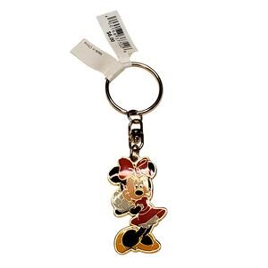 Disney Parks Minnie Icon Bow Charm Keychain Two Sided Gold New 4"